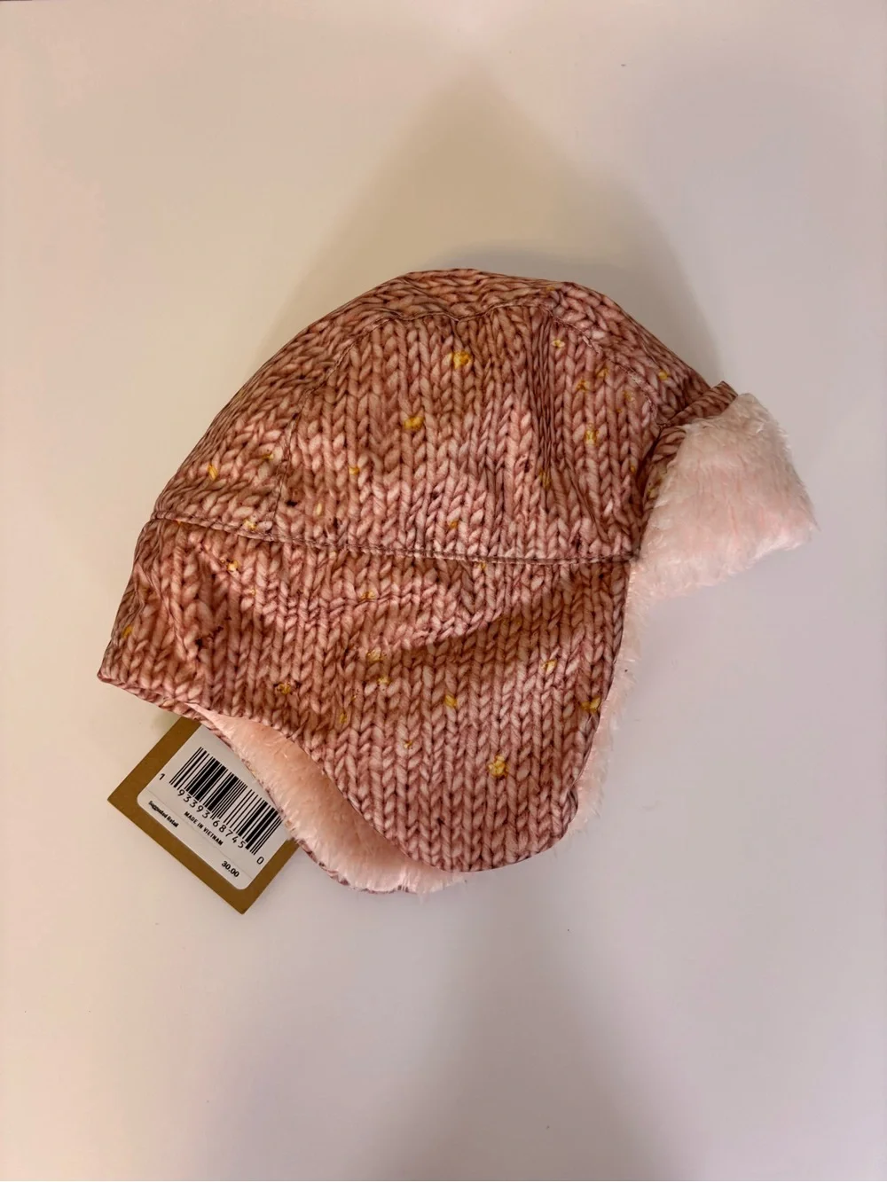 New The North Face Pink Knit Trapper Hat with Cream Faux-Fur Lining 6-24 Months